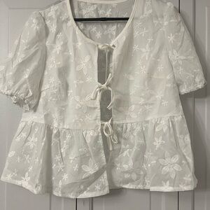 White Floral Embroidered Women's Top